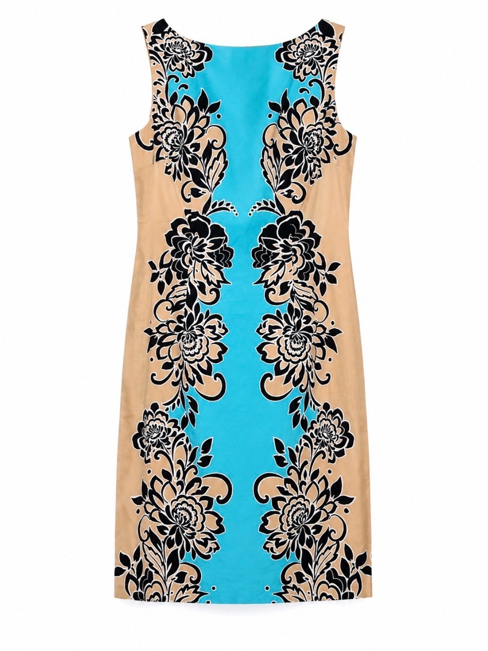 London Times Size 4 Turquoise Floral Sheath Dress Sleeveless Cotton Stretch